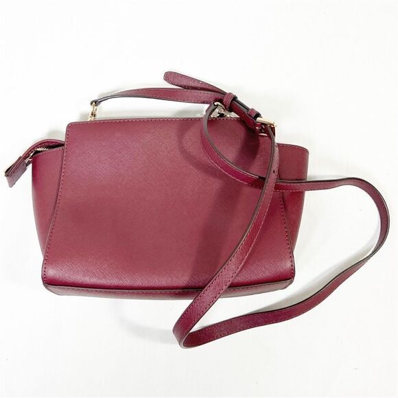 Michael Kors Selma Medium Saffiano Leather Satchel Studded/Love in Merlot - Picture 4 of 7